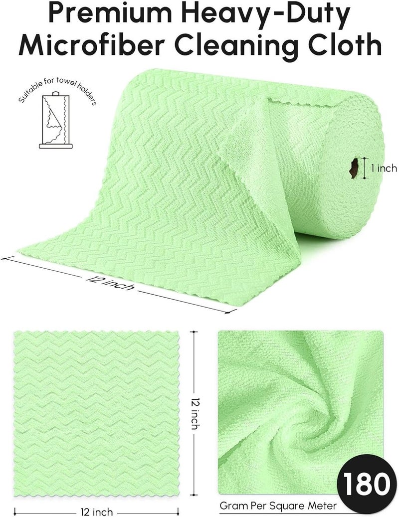 SOOWASH Microfiber Cleaning Cloths Roll, 75 Pack Tear Away Microfiber Towels Roll, 12" x 12" Lint Free Rags, Reusable Cleaning Cloths, Washable, Scratch Free,Ultra Absorbent Dish Rags(Green Ripple) - Image 3